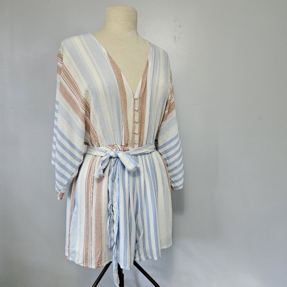 Olive Scent Stripe Three-Quarter Sleeve Romper Medium NEW - Picture 3 of 16